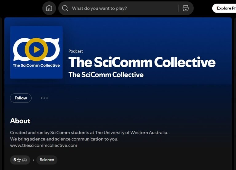 Screenshot of the Spotify podcast player with The SciComm Collective